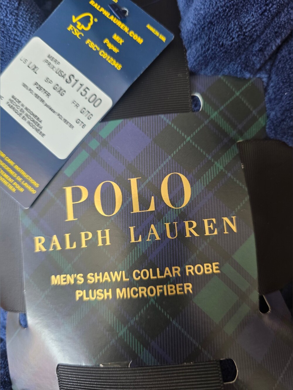 Polo Ralph Lauren Men's Plush Robe - Cruise Navy - Picture 9 of 9